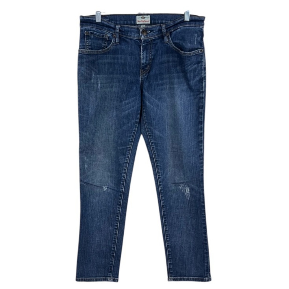 Women's 27 Fossil Boyfriend Jeans Distressed Mid Rise Blue Jeans Whiskering